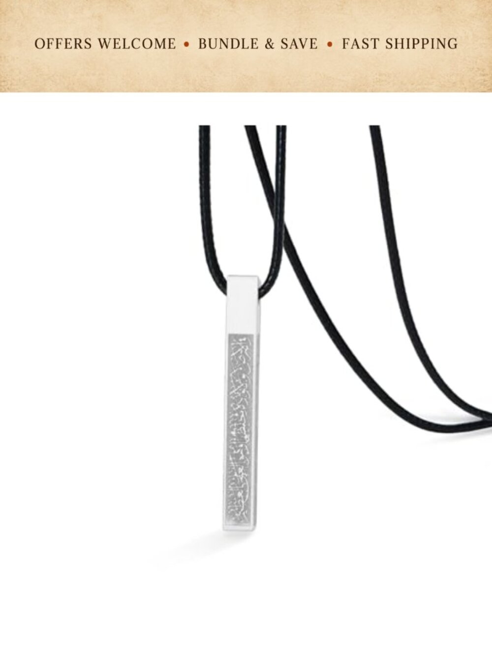 Ayatul Kursi Necklace 3D Bar Stainless Steel Leather Chain Islamic Gift